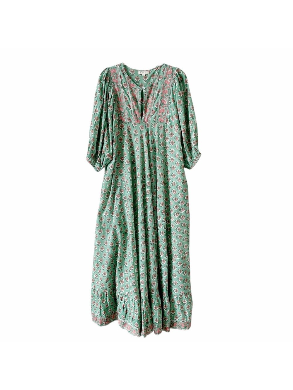 Marea House Dress Green Pink Size 1 / Small Cottagecore Prairie Floral NO BELT